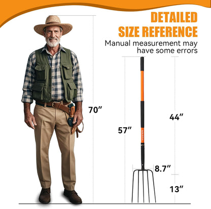 5-Tine Pitchfork for Gardening, 57-Inch Heavy Duty Garden Fork with Fiberglass Handle, for Mulch, Compost, Manure, Hay, and Soil Loosening,Blue