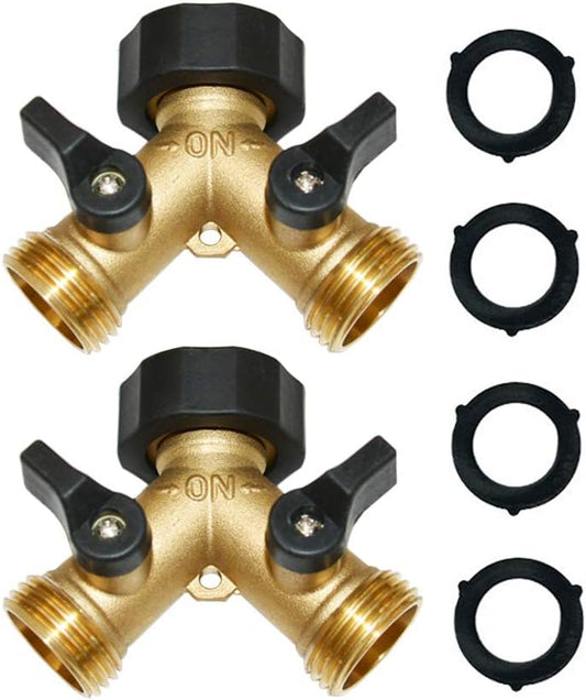 2-Way Garden Hose Splitter - 3/4" Female & 2 Male, 2 Pcs