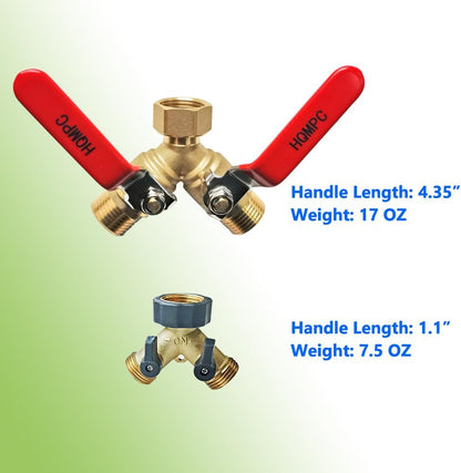 2-Way Garden Hose Splitter - 3/4" Female & 2 Male, 2 Pcs