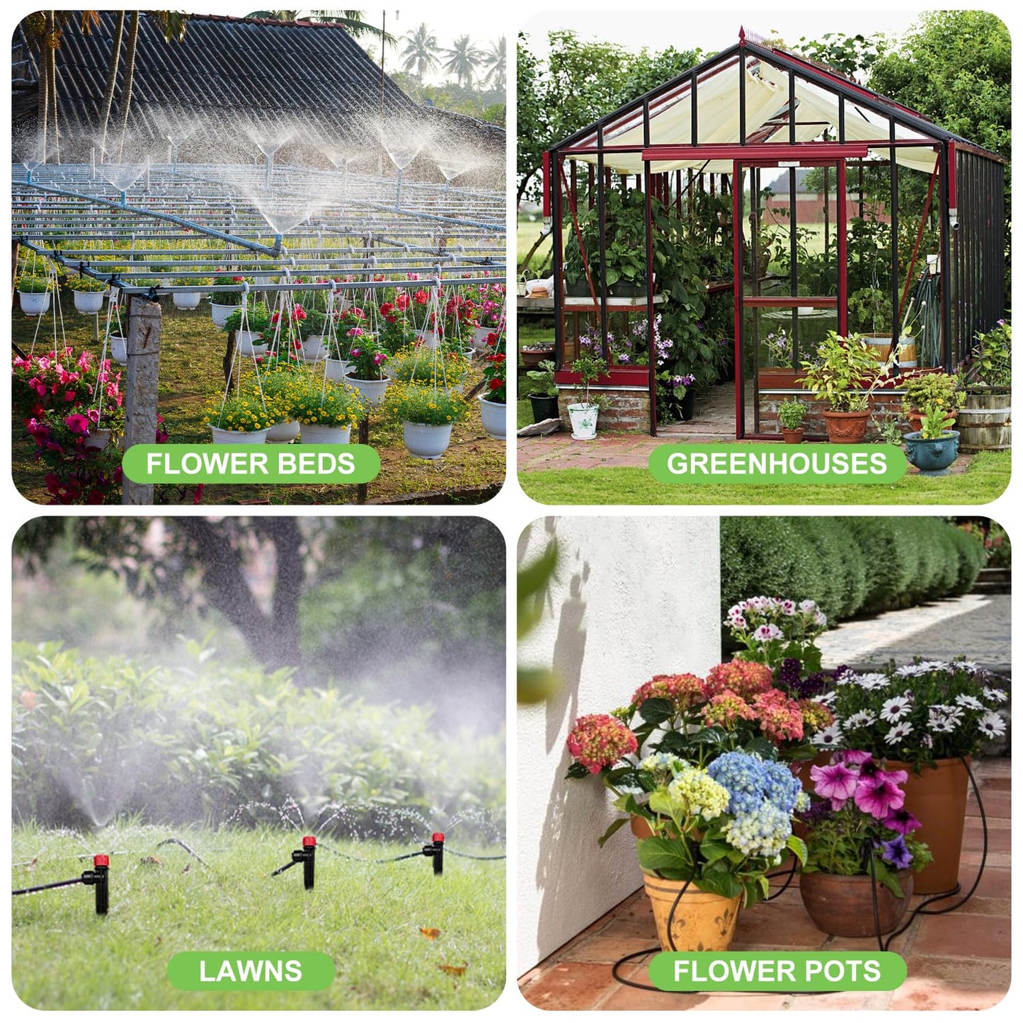 230FT Drip Irrigation System for Garden with 40 Nozzles & Emitters, Garden Watering System with 1/2" & 1/4" Tube and Barbed Fittings - Adjustable Sprinklers Kit for Greenhouse, Lawn, Raised Bed