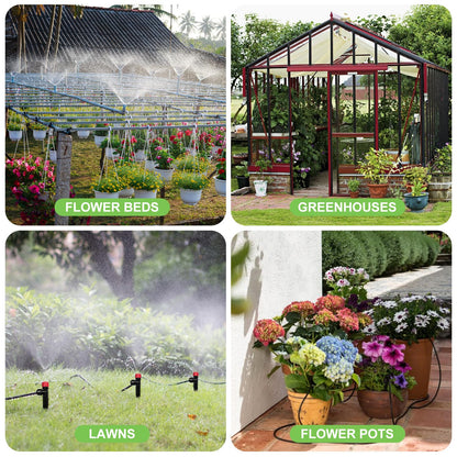 230FT Drip Irrigation System for Garden with 40 Nozzles & Emitters, Garden Watering System with 1/2" & 1/4" Tube and Barbed Fittings - Adjustable Sprinklers Kit for Greenhouse, Lawn, Raised Bed