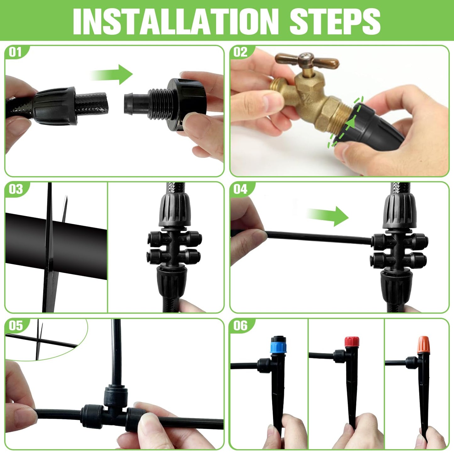 230FT Drip Irrigation System for Garden with 40 Nozzles & Emitters, Garden Watering System with 1/2" & 1/4" Tube and Barbed Fittings - Adjustable Sprinklers Kit for Greenhouse, Lawn, Raised Bed