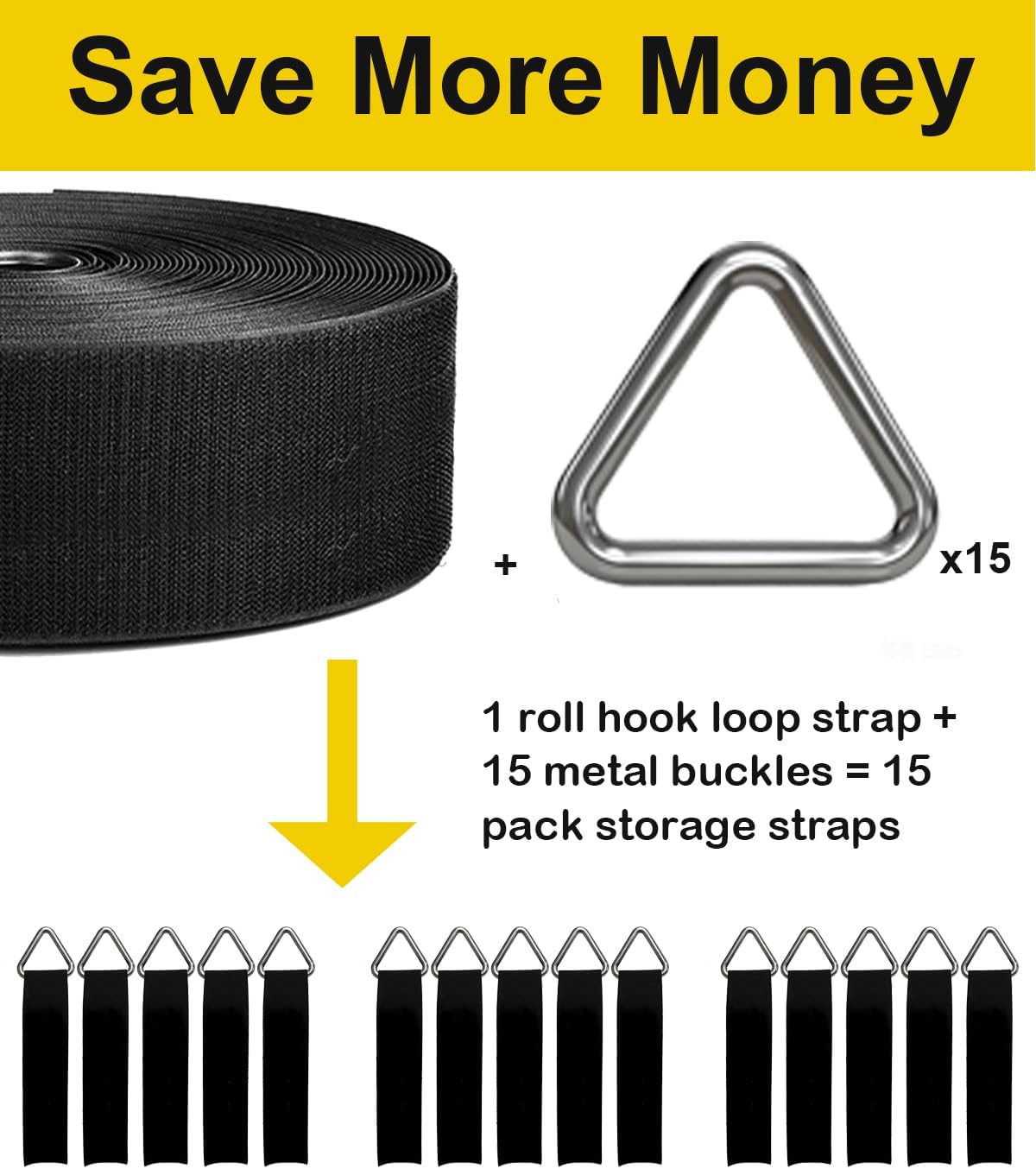Extension Cord Holder Organizer, 2in x 16.4’ Cut to Length Heavy Duty Storage Straps with 15 Buckles, Garden Water Hose Garage Gadgets Hanger for Storage and Organization