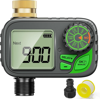 Sprinkler Timer Programmable Water Hose Timer with Rain Delay, Brass Inlet