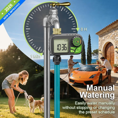 Sprinkler Timer Programmable Water Hose Timer with Rain Delay, Brass Inlet