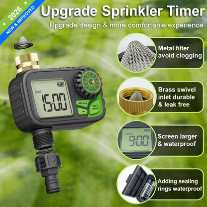 Sprinkler Timer Programmable Water Hose Timer with Rain Delay, Brass Inlet