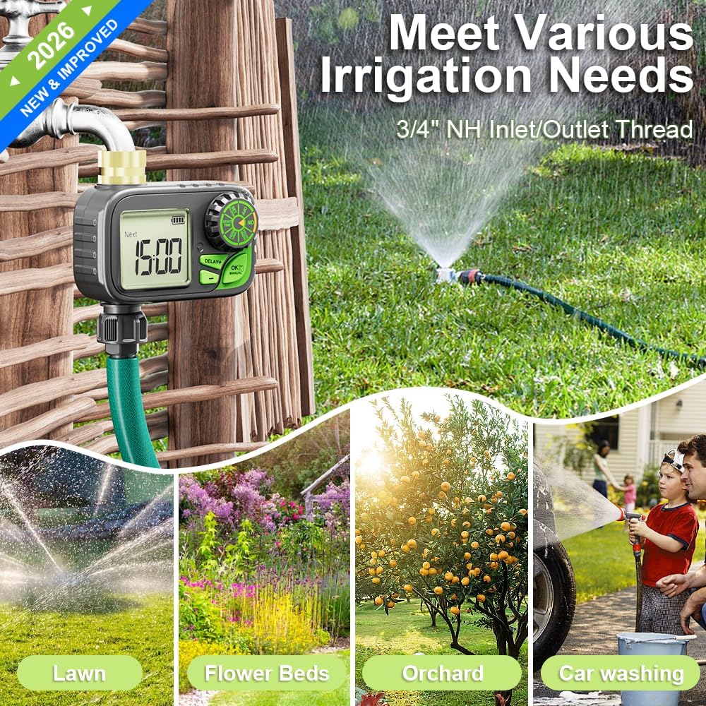 Sprinkler Timer Programmable Water Hose Timer with Rain Delay, Brass Inlet