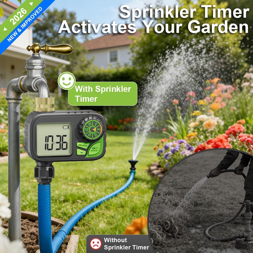 Sprinkler Timer Programmable Water Hose Timer with Rain Delay, Brass Inlet