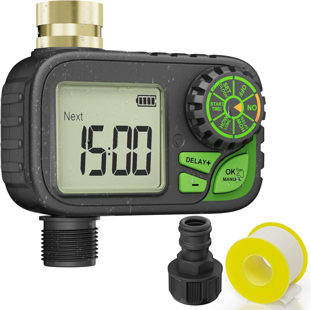 Sprinkler Timer Programmable Water Hose Timer with Rain Delay, Brass Inlet