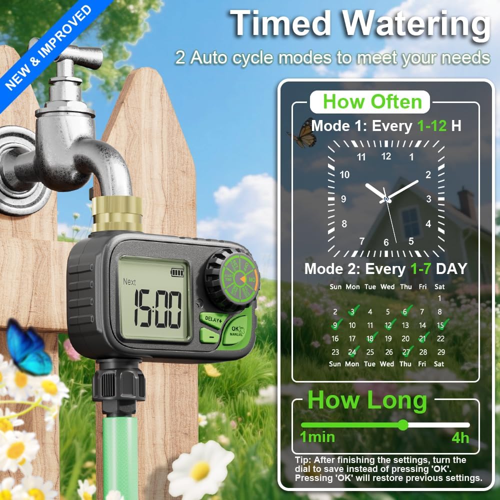Sprinkler Timer Programmable Water Hose Timer with Rain Delay, Brass Inlet