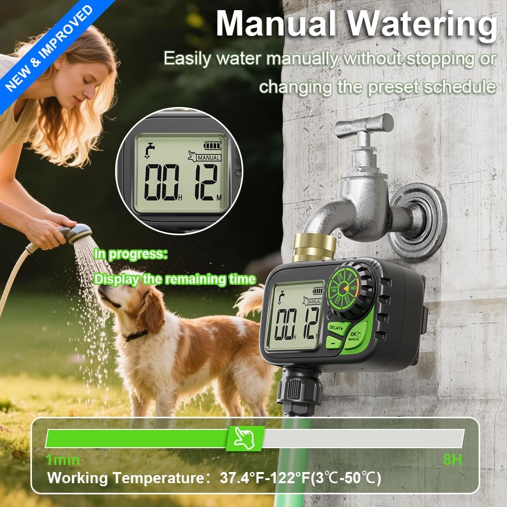 Sprinkler Timer Programmable Water Hose Timer with Rain Delay, Brass Inlet