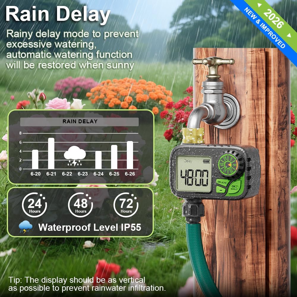 Sprinkler Timer Programmable Water Hose Timer with Rain Delay, Brass Inlet