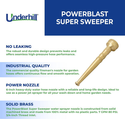 PowerBlast Super Sweeper 6-Inch Garden Water Hose Nozzle, Sprayer, Jet, 7 GPM 80 PSI, 3/4-Inch Thread Inlet, Heavy-Duty Adjustable, SN6-75