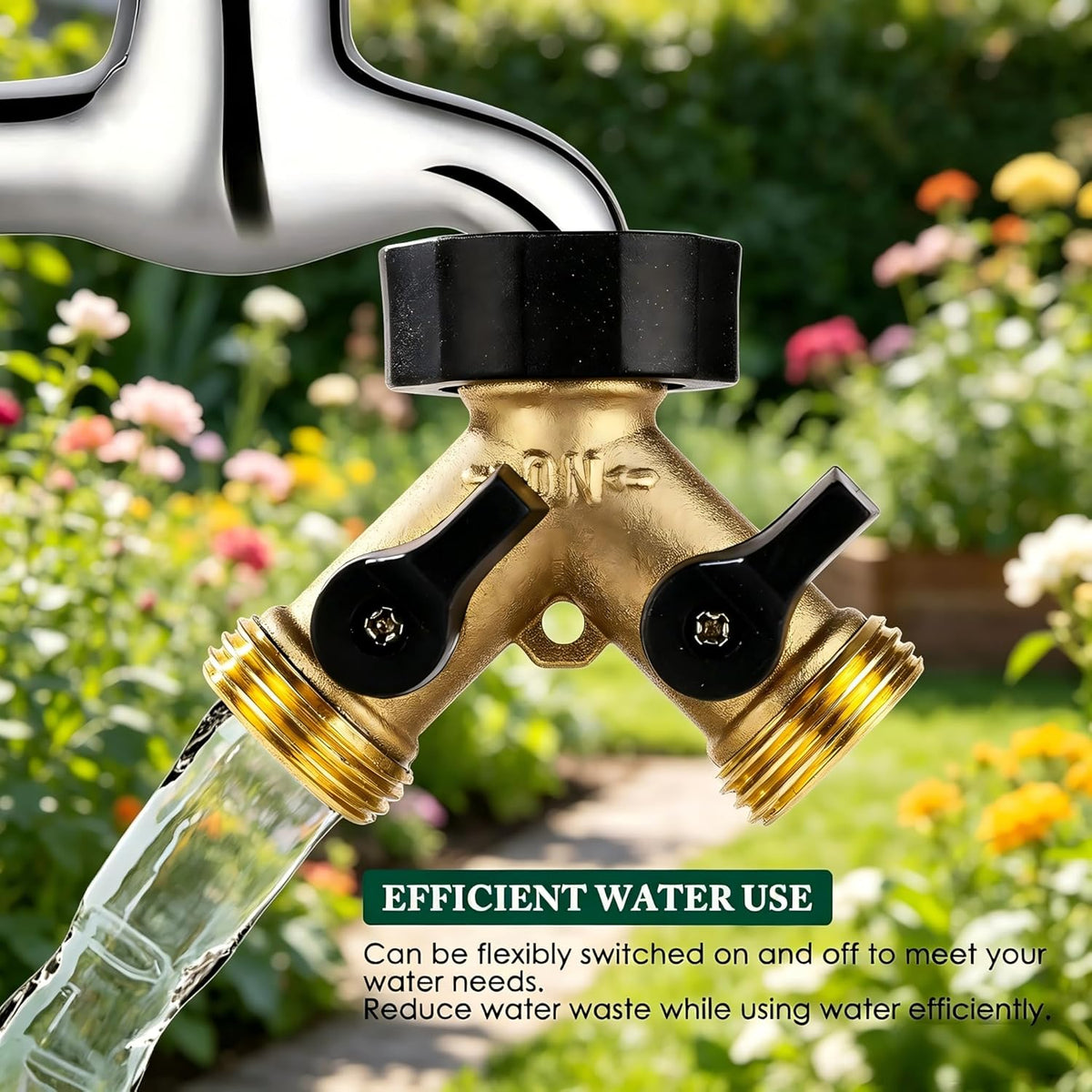 Brass Hose Splitter 2 Way, Heavy Duty Garden Hose Splitter with Shut Off Valves, Y Connector Hose Adapter, No Leak, Includes Washers & Teflon Tape –