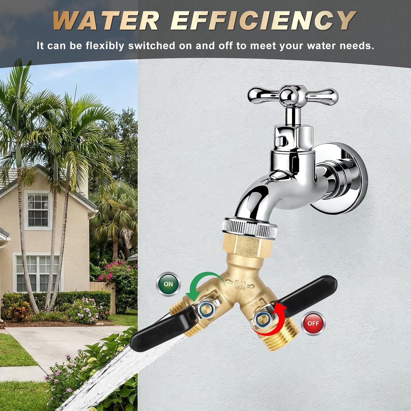 Brass Hose Splitter 2 Way, Heavy Duty Garden Hose Splitter with Shut Off Valves, Y Connector Hose Adapter, No Leak, Includes Washers & Teflon Tape –