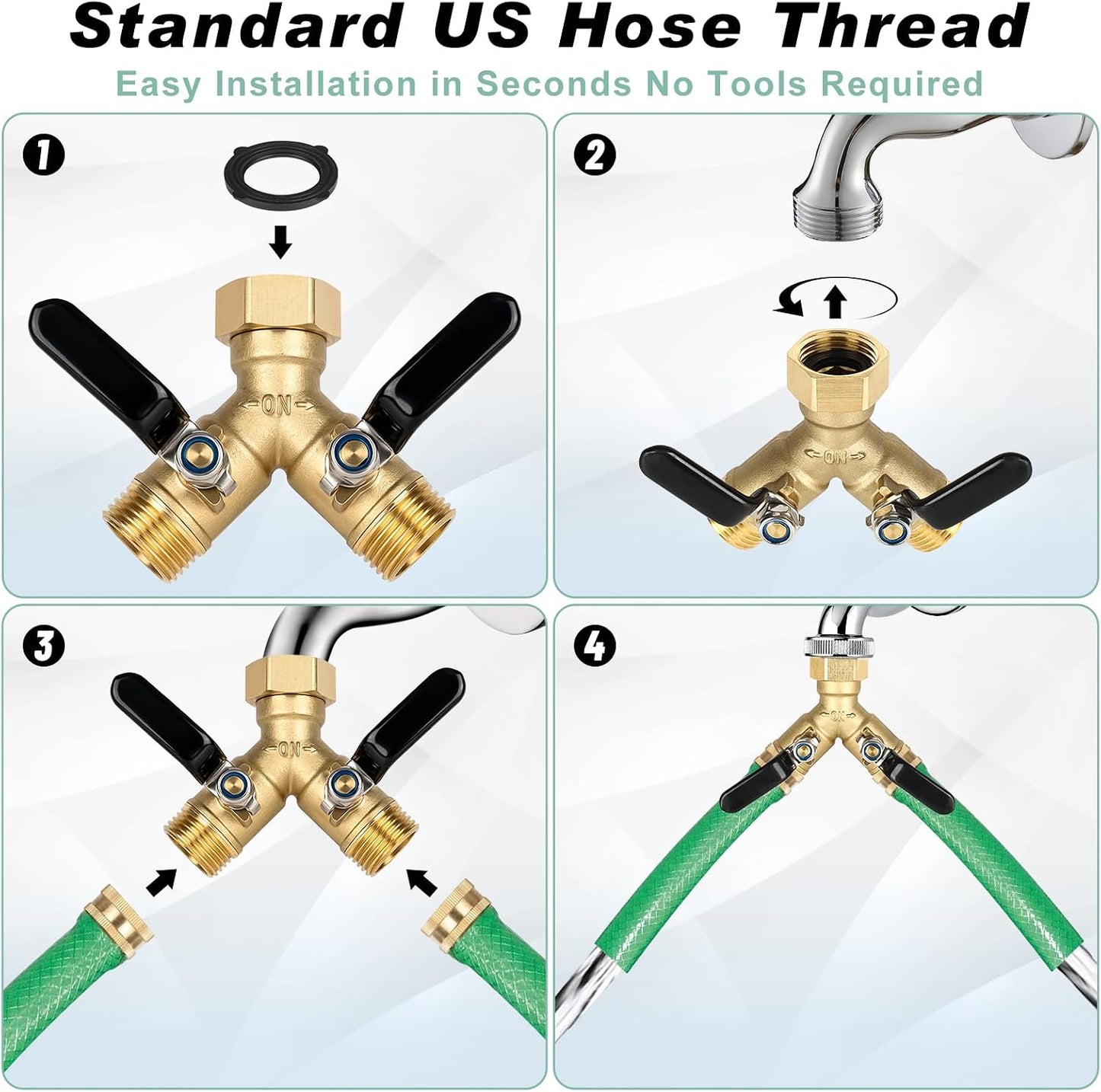 Brass Hose Splitter 2 Way, Heavy Duty Garden Hose Splitter with Shut Off Valves, Y Connector Hose Adapter, No Leak, Includes Washers & Teflon Tape –
