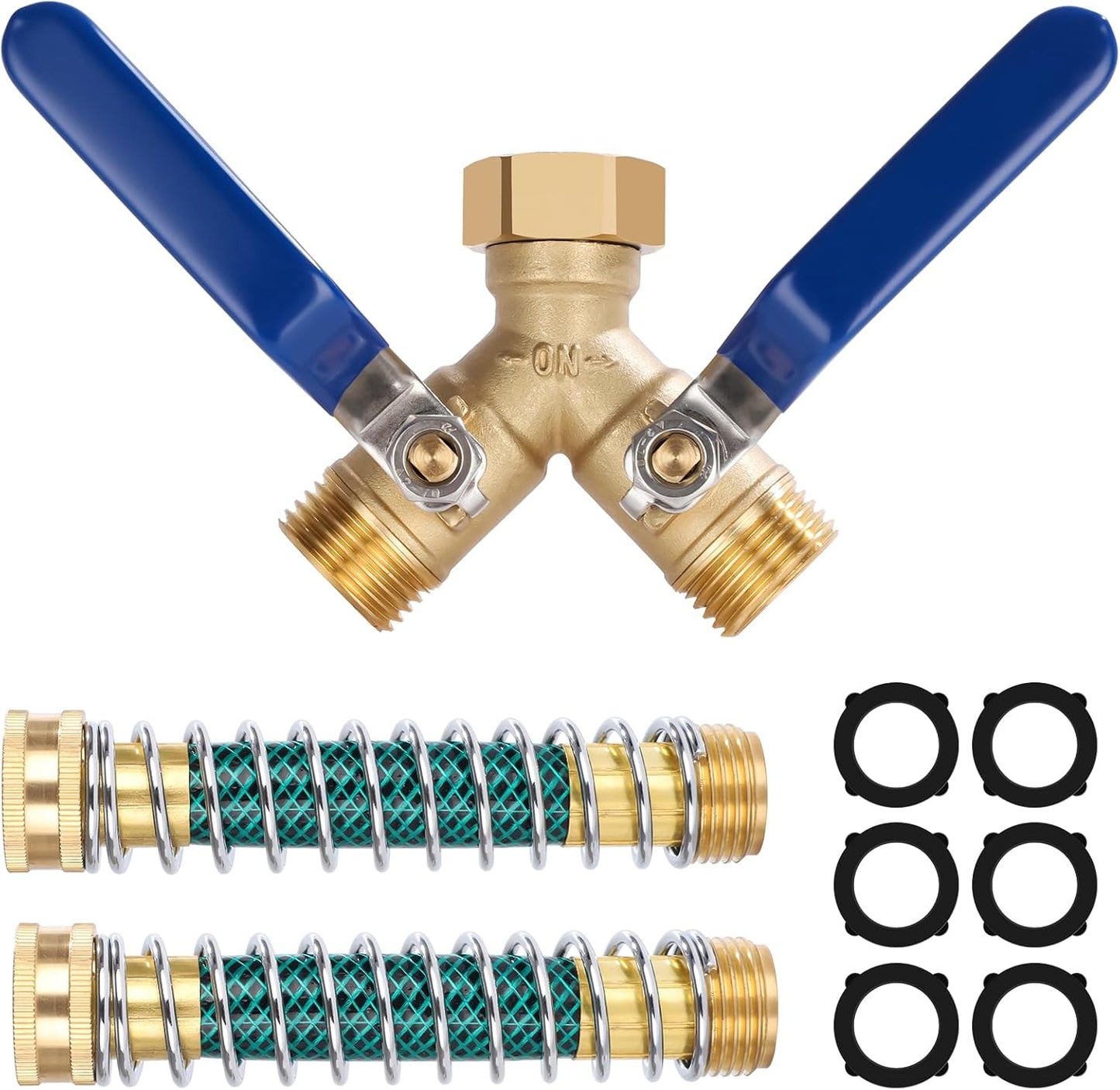 Brass Hose Splitter 2 Way, Heavy Duty Garden Hose Splitter with Shut Off Valves, Y Connector Hose Adapter, No Leak, Includes Washers & Teflon Tape –