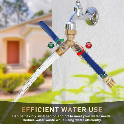 Brass Hose Splitter 2 Way, Heavy Duty Garden Hose Splitter with Shut Off Valves, Y Connector Hose Adapter, No Leak, Includes Washers & Teflon Tape –