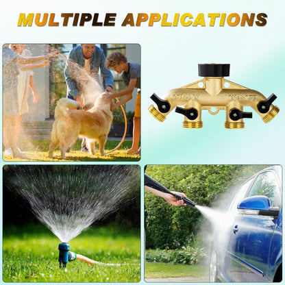 Brass Hose Splitter 2 Way, Heavy Duty Garden Hose Splitter with Shut Off Valves, Y Connector Hose Adapter, No Leak, Includes Washers & Teflon Tape –