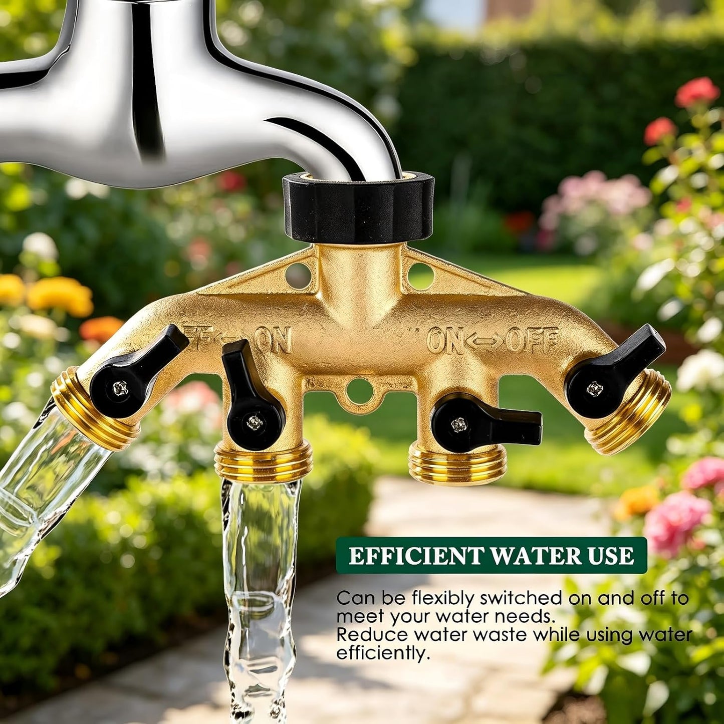 Brass Hose Splitter 2 Way, Heavy Duty Garden Hose Splitter with Shut Off Valves, Y Connector Hose Adapter, No Leak, Includes Washers & Teflon Tape –