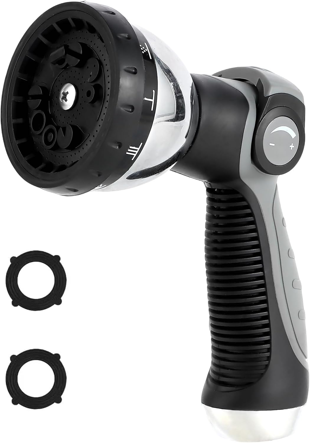 Garden Water Hose Nozzle Metal Heavy Duty Sprayer Thumb Control with 10 Spray Modes Suitable for Watering Plants, Iawn and Garden, Car Washing, Cleaning, Showering Pets and Outdoor Fun, Gray