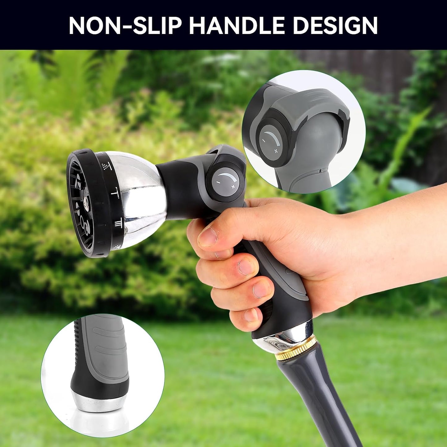 Garden Water Hose Nozzle Metal Heavy Duty Sprayer Thumb Control with 10 Spray Modes Suitable for Watering Plants, Iawn and Garden, Car Washing, Cleaning, Showering Pets and Outdoor Fun, Gray