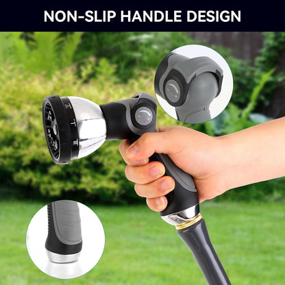 Garden Water Hose Nozzle Metal Heavy Duty Sprayer Thumb Control with 10 Spray Modes Suitable for Watering Plants, Iawn and Garden, Car Washing, Cleaning, Showering Pets and Outdoor Fun, Gray