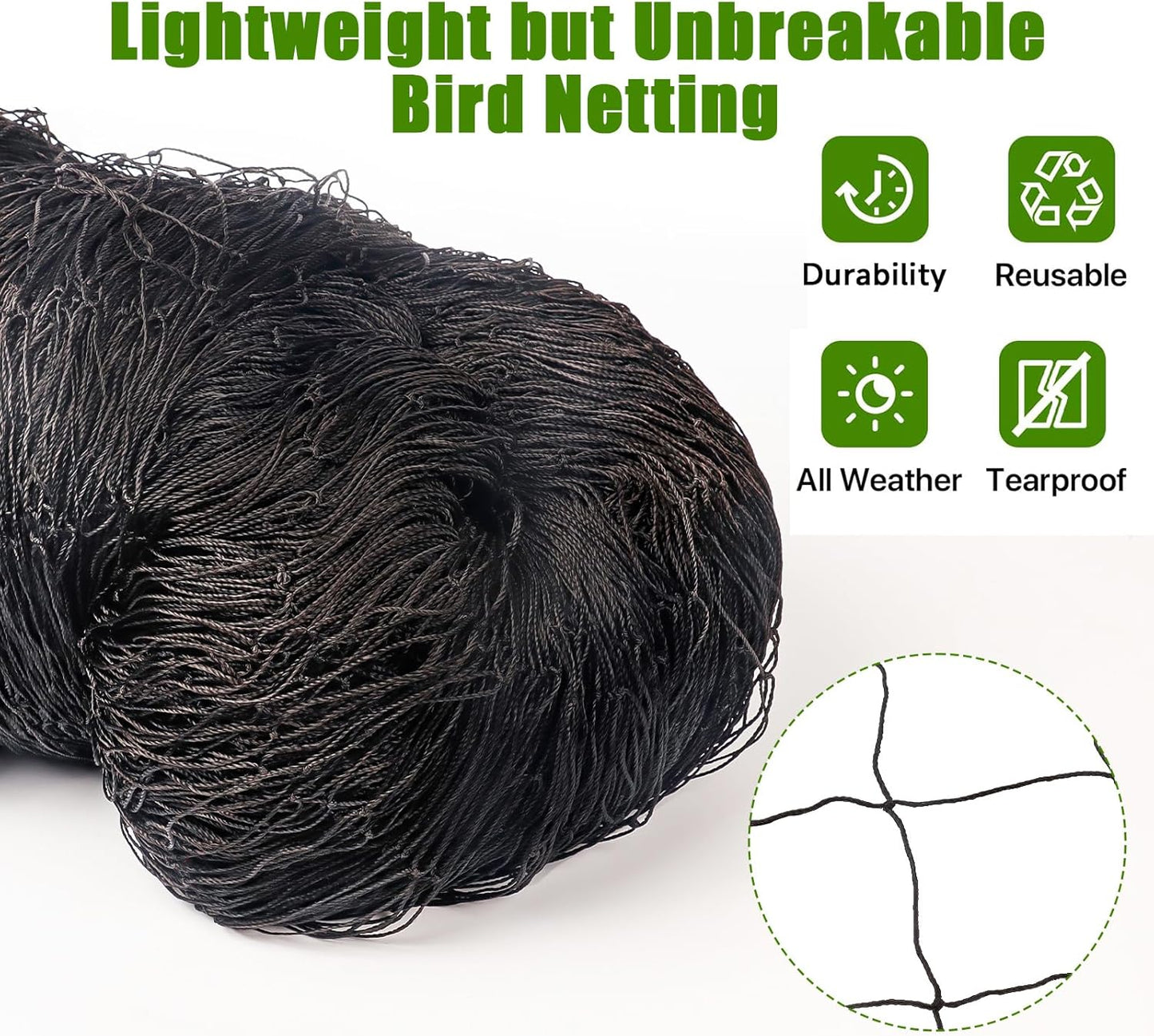 Bird Netting for Chicken Coop - 50x50ft Chicken Netting for Chicken Coop Roof, Poultry Net Coop Netting Cover, Hawk Netting for Chicken Run Fence, 2.4" Mesh Anti Bird Net for Garden Aviary Tree Deers