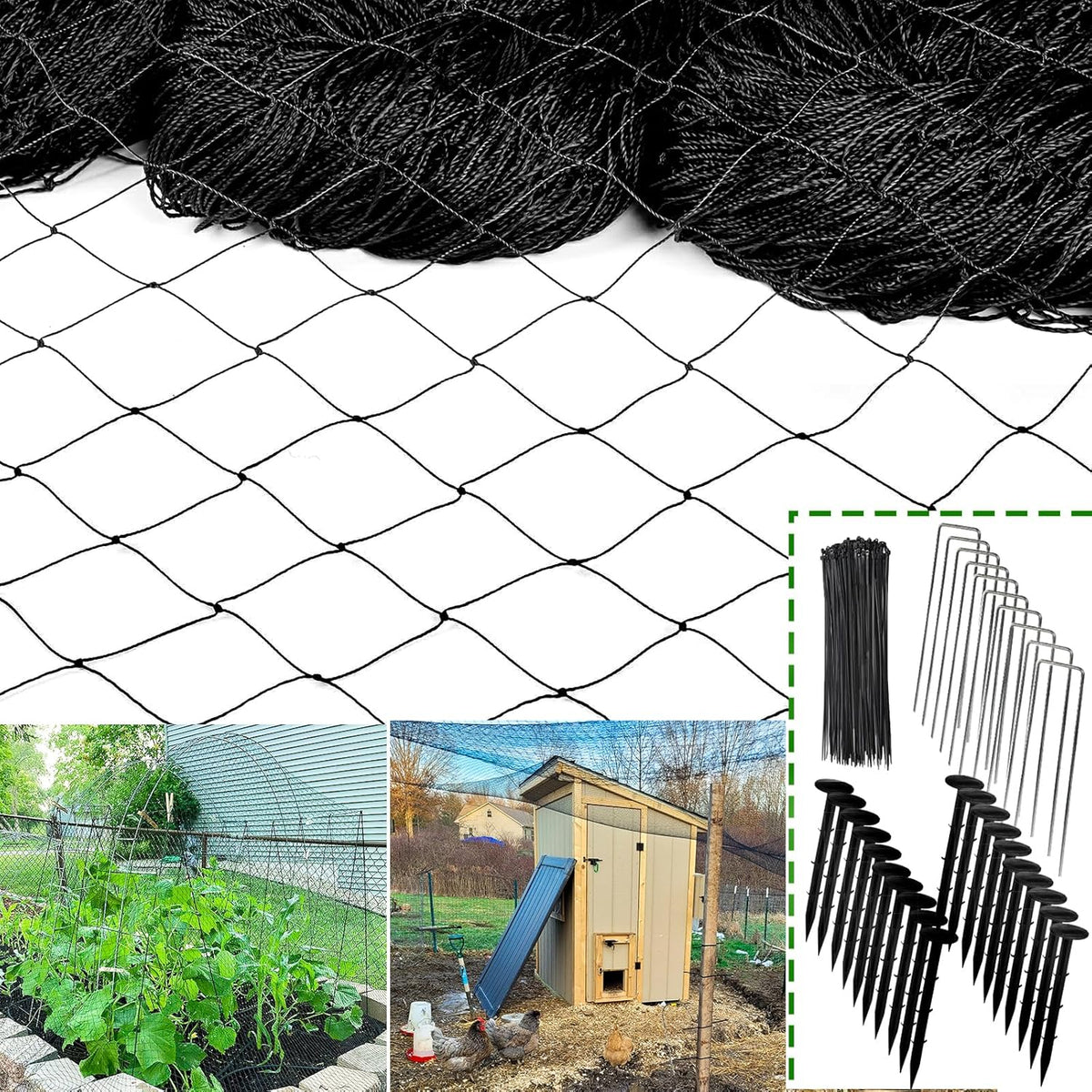 Bird Netting for Chicken Coop - 50x50ft Chicken Netting for Chicken Coop Roof, Poultry Net Coop Netting Cover, Hawk Netting for Chicken Run Fence, 2.4" Mesh Anti Bird Net for Garden Aviary Tree Deers