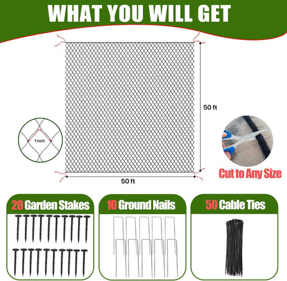 Bird Netting for Chicken Coop - 50x50ft Chicken Netting for Chicken Coop Roof, Poultry Net Coop Netting Cover, Hawk Netting for Chicken Run Fence, 2.4" Mesh Anti Bird Net for Garden Aviary Tree Deers