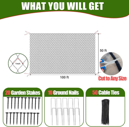 Bird Netting for Chicken Coop - 50x50ft Chicken Netting for Chicken Coop Roof, Poultry Net Coop Netting Cover, Hawk Netting for Chicken Run Fence, 2.4" Mesh Anti Bird Net for Garden Aviary Tree Deers
