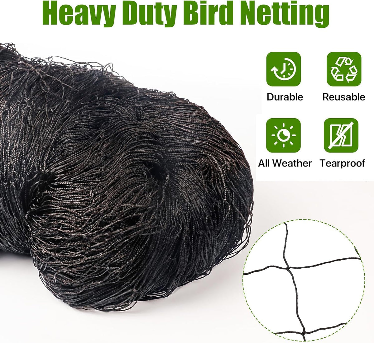 Bird Netting for Chicken Coop - 50x50ft Chicken Netting for Chicken Coop Roof, Poultry Net Coop Netting Cover, Hawk Netting for Chicken Run Fence, 2.4" Mesh Anti Bird Net for Garden Aviary Tree Deers