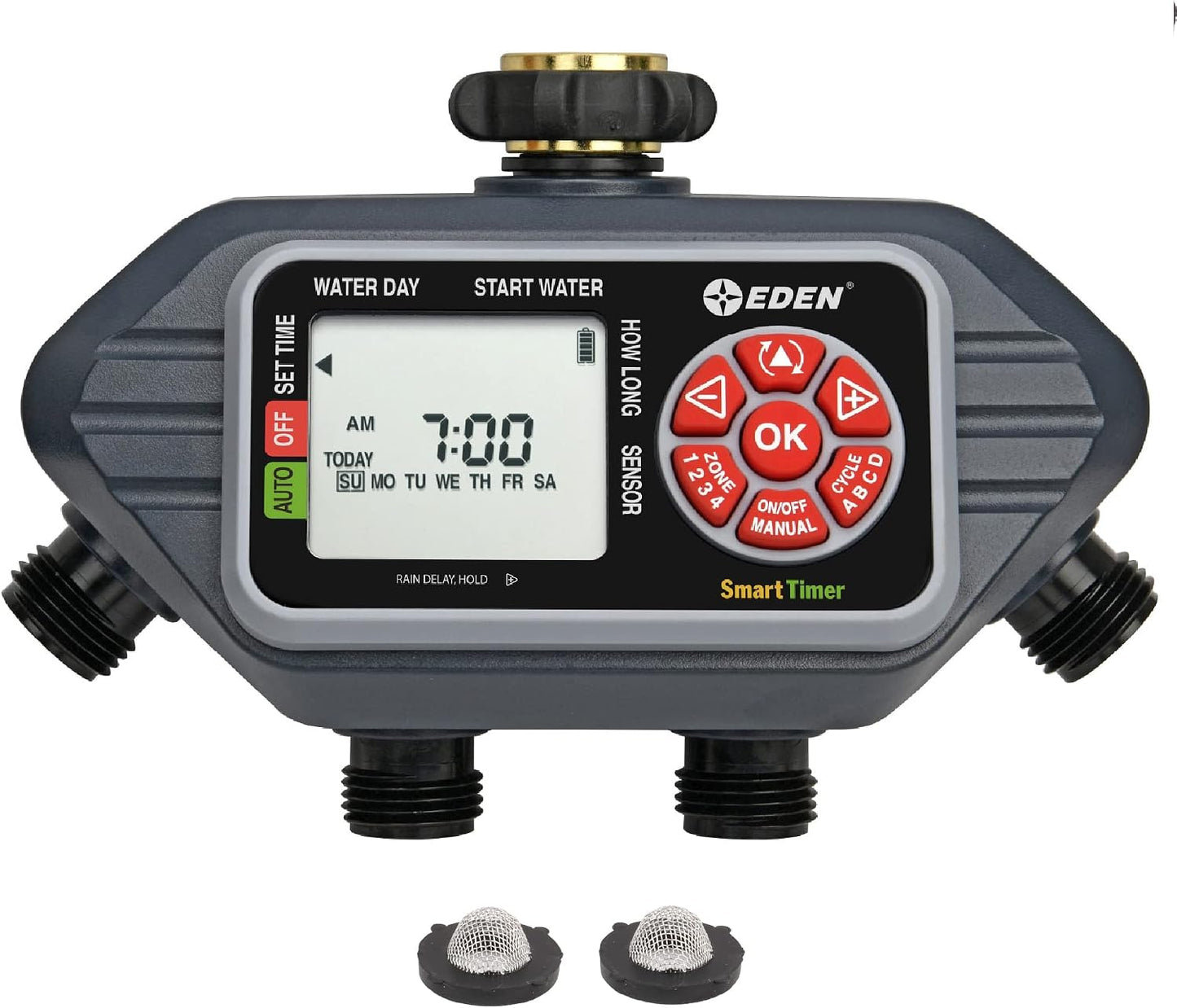 93413 Programmable Digital Water Timer 4-Zone, Compatible with Wireless Soil Moisture Sensor