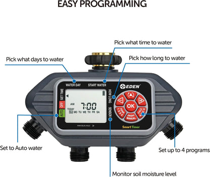 93413 Programmable Digital Water Timer 4-Zone, Compatible with Wireless Soil Moisture Sensor