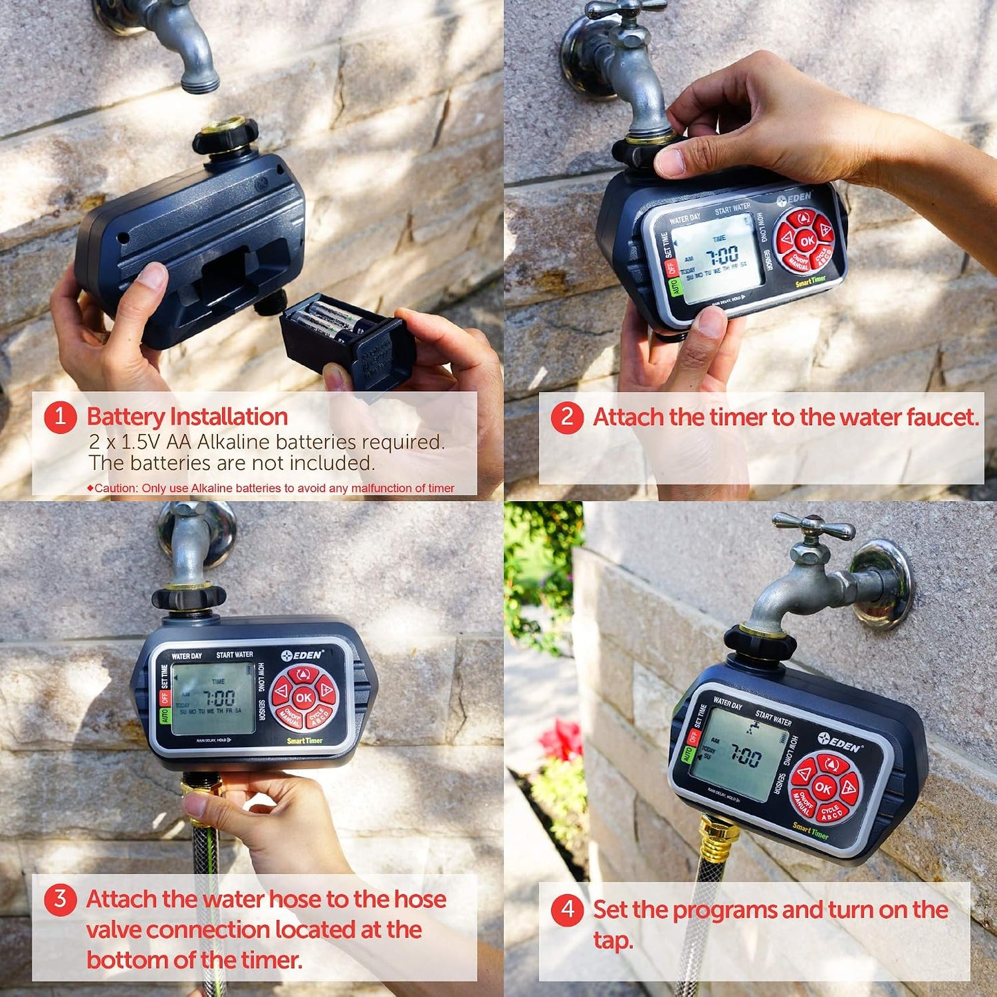 93413 Programmable Digital Water Timer 4-Zone, Compatible with Wireless Soil Moisture Sensor