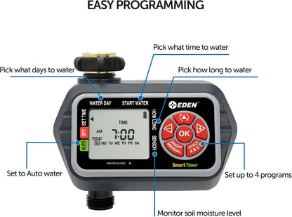 93413 Programmable Digital Water Timer 4-Zone, Compatible with Wireless Soil Moisture Sensor