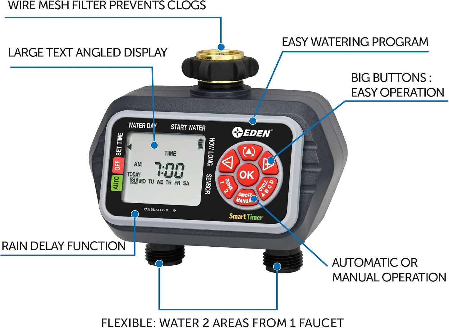 93413 Programmable Digital Water Timer 4-Zone, Compatible with Wireless Soil Moisture Sensor