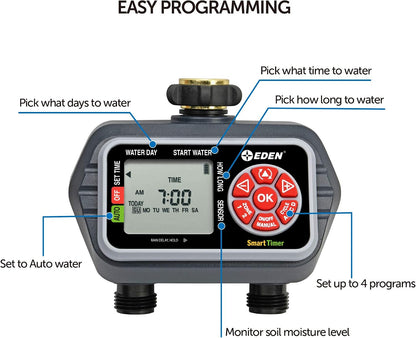 93413 Programmable Digital Water Timer 4-Zone, Compatible with Wireless Soil Moisture Sensor