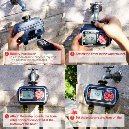 93413 Programmable Digital Water Timer 4-Zone, Compatible with Wireless Soil Moisture Sensor