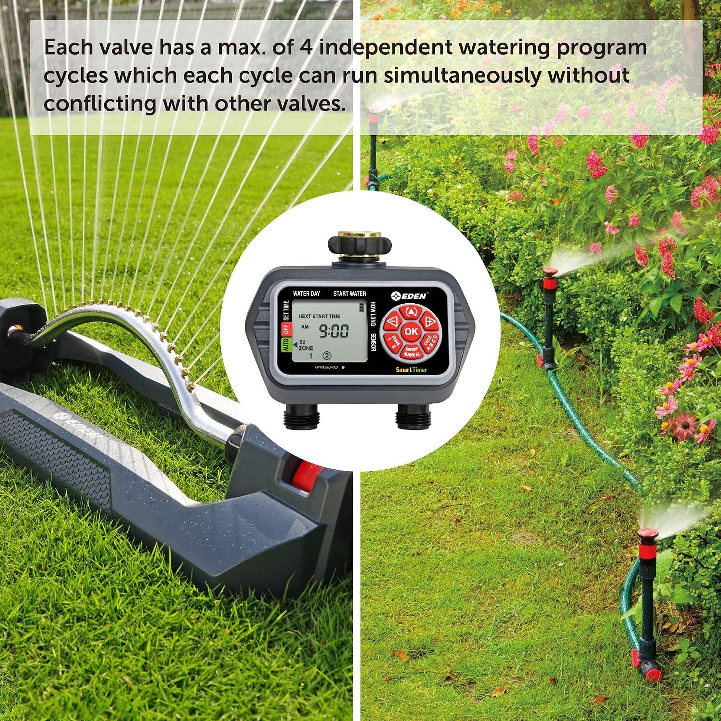 93413 Programmable Digital Water Timer 4-Zone, Compatible with Wireless Soil Moisture Sensor