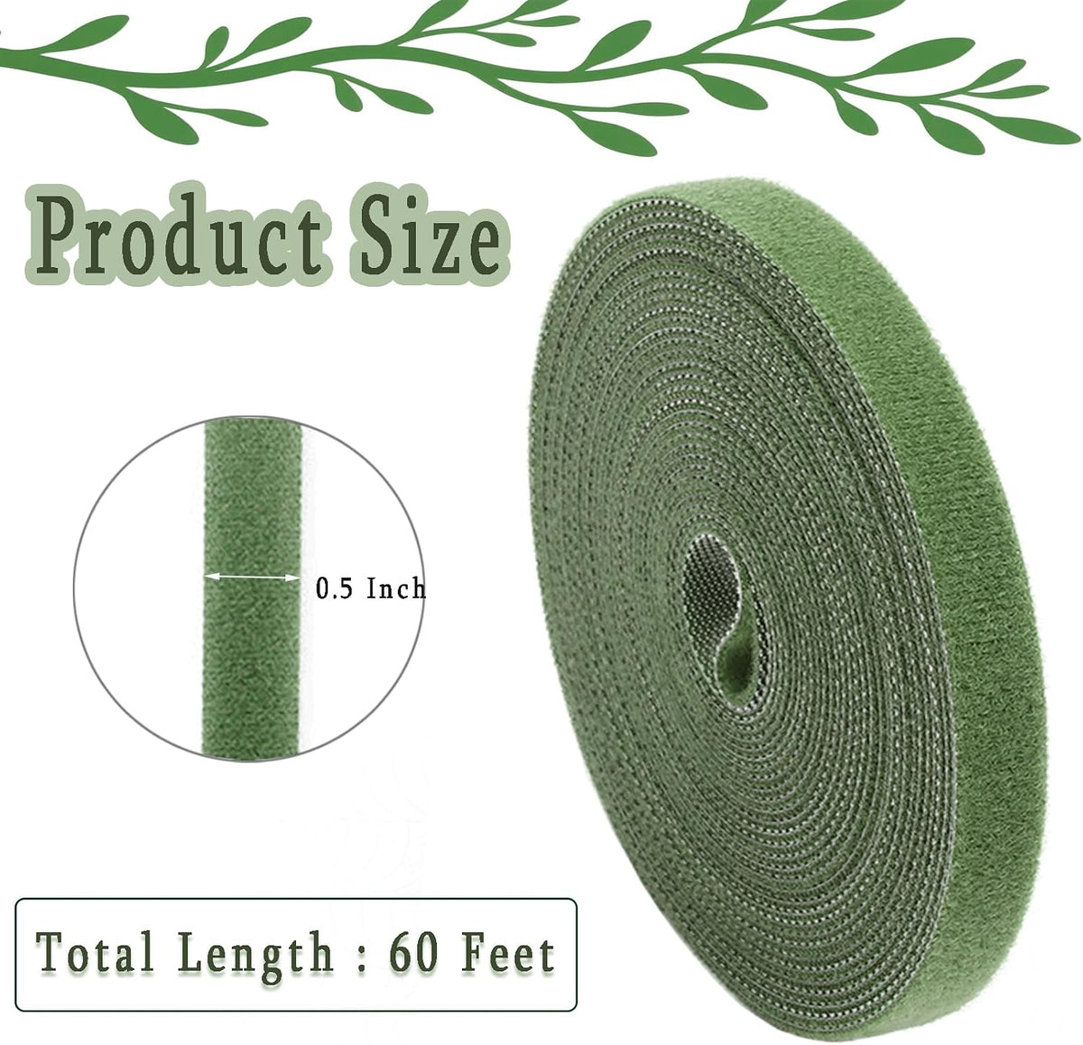 Garden Ties Reusable Plant Ties for Climbing Plants, Adjustable Plant Cable Straps for Support Indoor Outdoor Plant Growth Staking, Training & Organizing (60 ft)