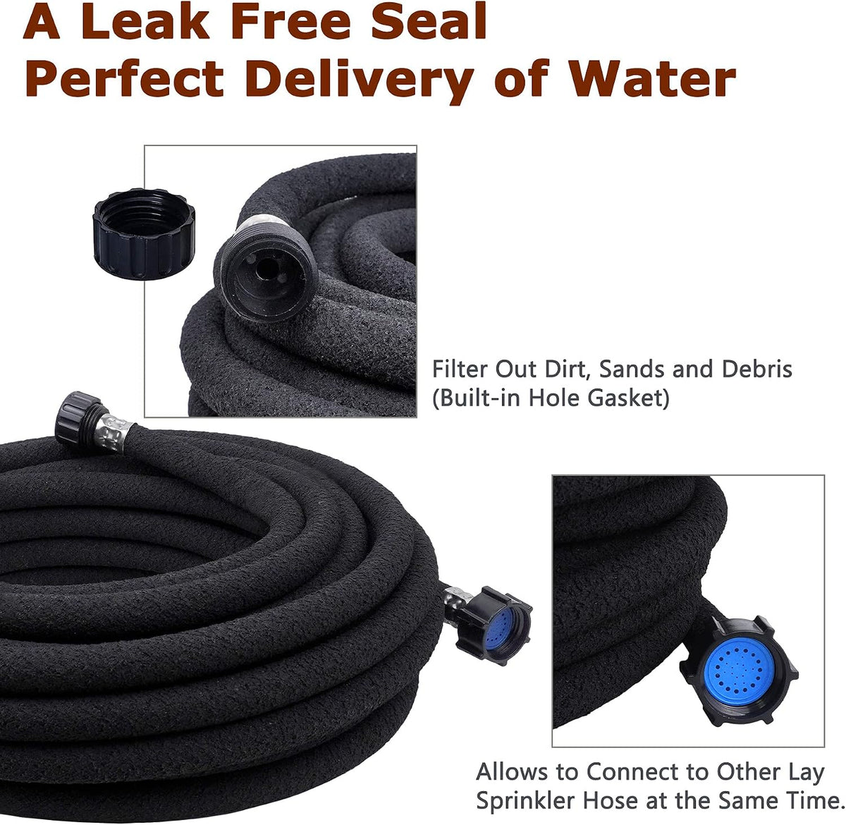 Durable & Buriable Soaker Hose - Saves 70% Water, Waters Roots Directly for Healthier Plants, Flexible & Easy Setup for Garden Beds, Vegetables, Flowers, Black, 50FT