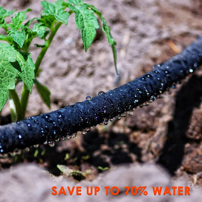 Durable & Buriable Soaker Hose - Saves 70% Water, Waters Roots Directly for Healthier Plants, Flexible & Easy Setup for Garden Beds, Vegetables, Flowers, Black, 50FT