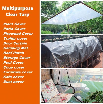 Clear Tarps Waterproof with Grommets 6mil Plant Cover Freeze Protection Frost Plastic Sheeting Rain Tarps Greenhouse Tarp Tarpaulin Protective Tent for Patio Garden Chicken Coop (9'9"x13')