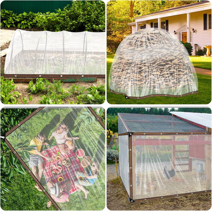 Clear Tarps Waterproof with Grommets 6mil Plant Cover Freeze Protection Frost Plastic Sheeting Rain Tarps Greenhouse Tarp Tarpaulin Protective Tent for Patio Garden Chicken Coop (9'9"x13')