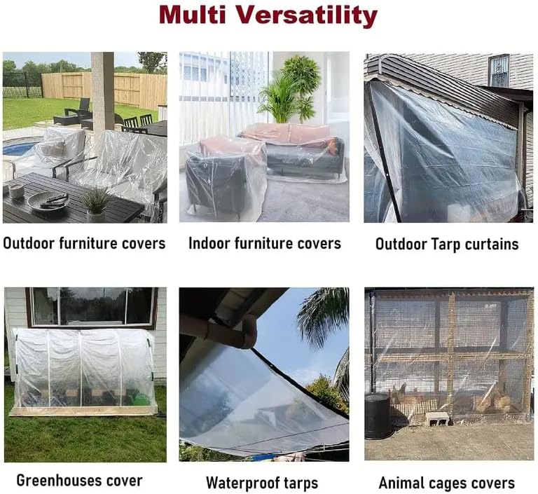 Clear Tarps Waterproof with Grommets 6mil Plant Cover Freeze Protection Frost Plastic Sheeting Rain Tarps Greenhouse Tarp Tarpaulin Protective Tent for Patio Garden Chicken Coop (9'9"x13')