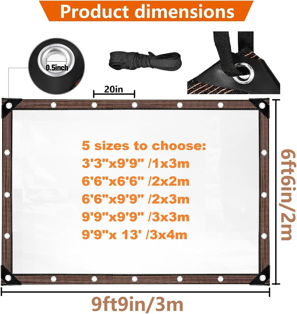 Clear Tarps Waterproof with Grommets 6mil Plant Cover Freeze Protection Frost Plastic Sheeting Rain Tarps Greenhouse Tarp Tarpaulin Protective Tent for Patio Garden Chicken Coop (9'9"x13')