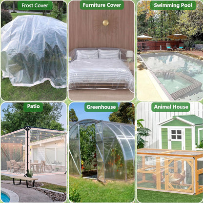 Clear Tarps Waterproof with Grommets 6mil Plant Cover Freeze Protection Frost Plastic Sheeting Rain Tarps Greenhouse Tarp Tarpaulin Protective Tent for Patio Garden Chicken Coop (9'9"x13')