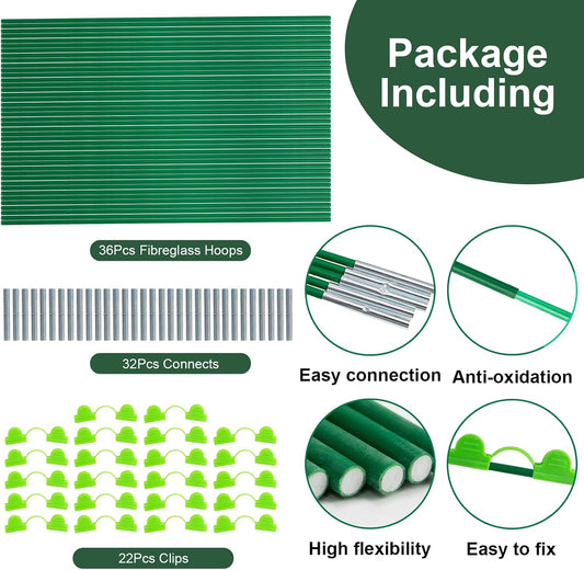 36Pcs Garden Hoops for Raised Beds,6 Sets of 8FT Long Greenhouse Hoops Grow Tunnel, Fiberglass Support Hoops Frame for Fabric Netting,DIY Plant Support Garden Stakes for Row Cover