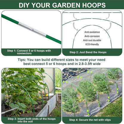 36Pcs Garden Hoops for Raised Beds,6 Sets of 8FT Long Greenhouse Hoops Grow Tunnel, Fiberglass Support Hoops Frame for Fabric Netting,DIY Plant Support Garden Stakes for Row Cover